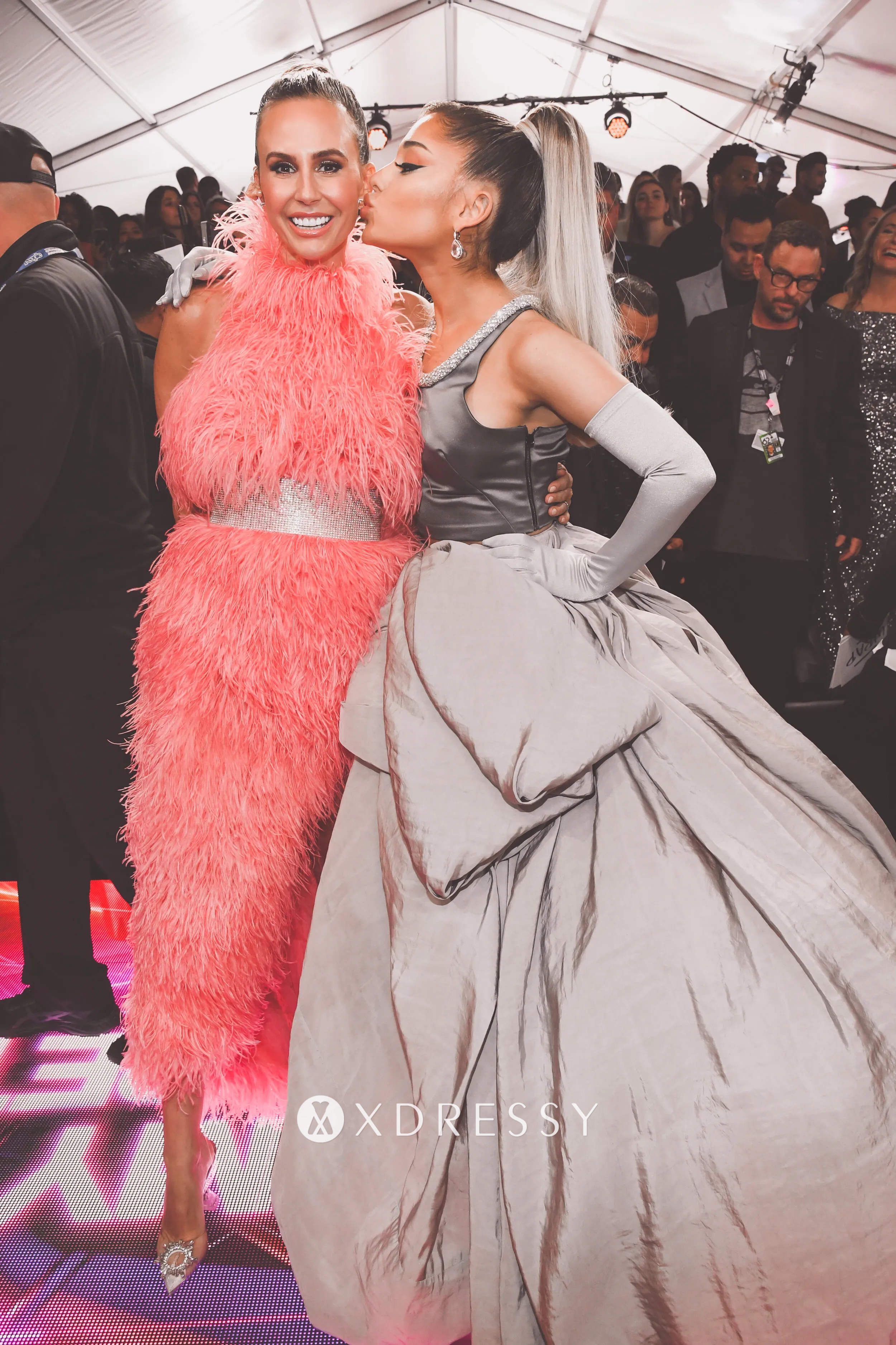 keltie knight pink feather evening dress on the red carpet