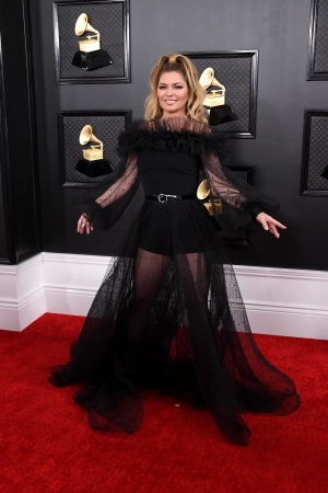 Shania Twai black dotted tulle sheer dress at the 2020 Grammys