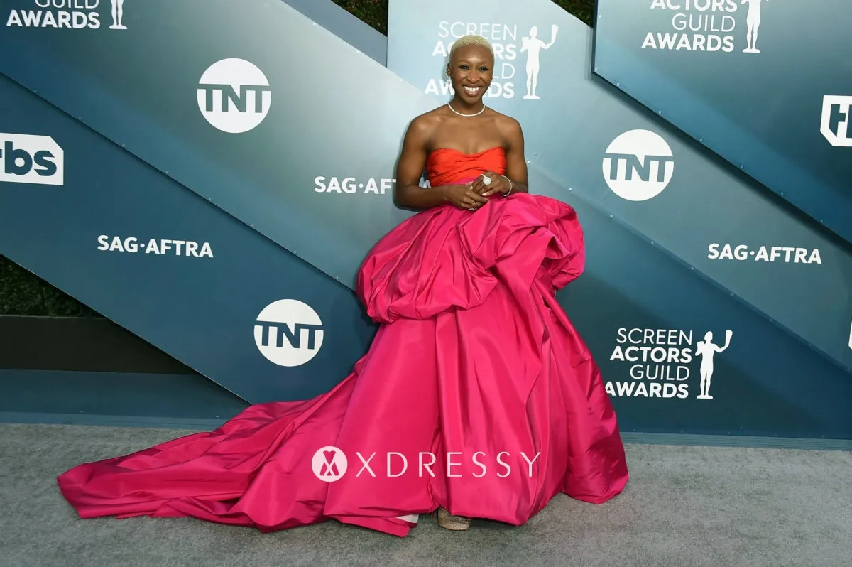 Cynthia Erivo strapless two tone ball gown at 2020 SAG