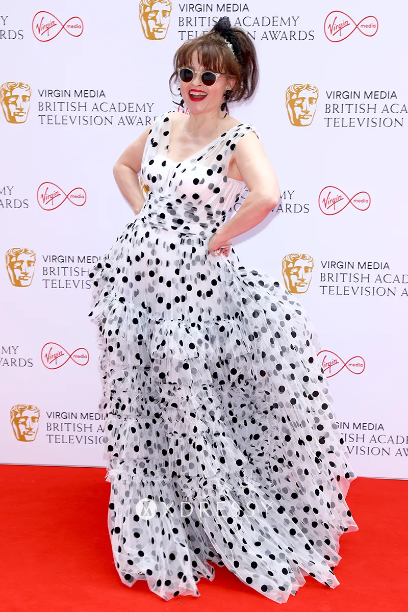 Helena Bonham Carter black and white polka dot evening dress Helena Bonham Carter black and white polka dot evening dress