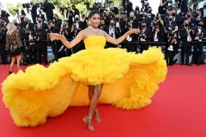 Farhana Bodi yellow ruffled princess gown 2021 Cannes