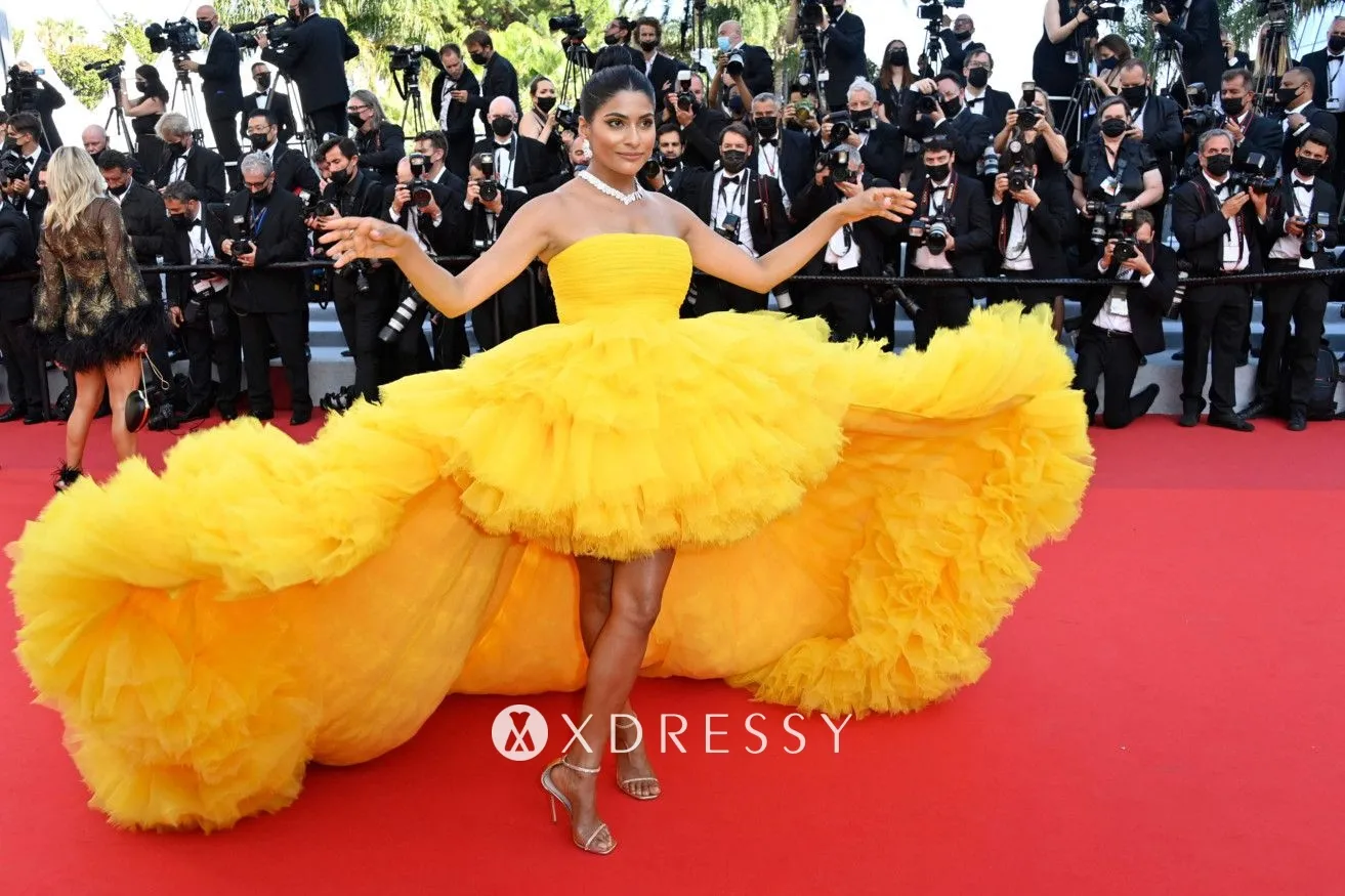 Farhana Bodi yellow ruffled princess gown 2021 Cannes