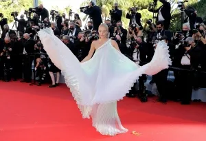 Leonie Hanne one shoulder pleated dress 2021 Cannes