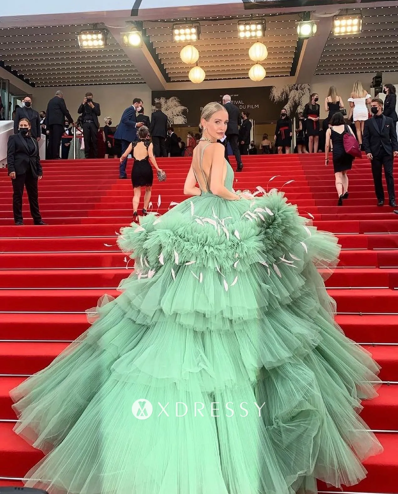 Leonie Hanne green tulle prom ball gown at 2021 Cannes Leonie Hanne green tulle prom ball gown at 2021 Cannes