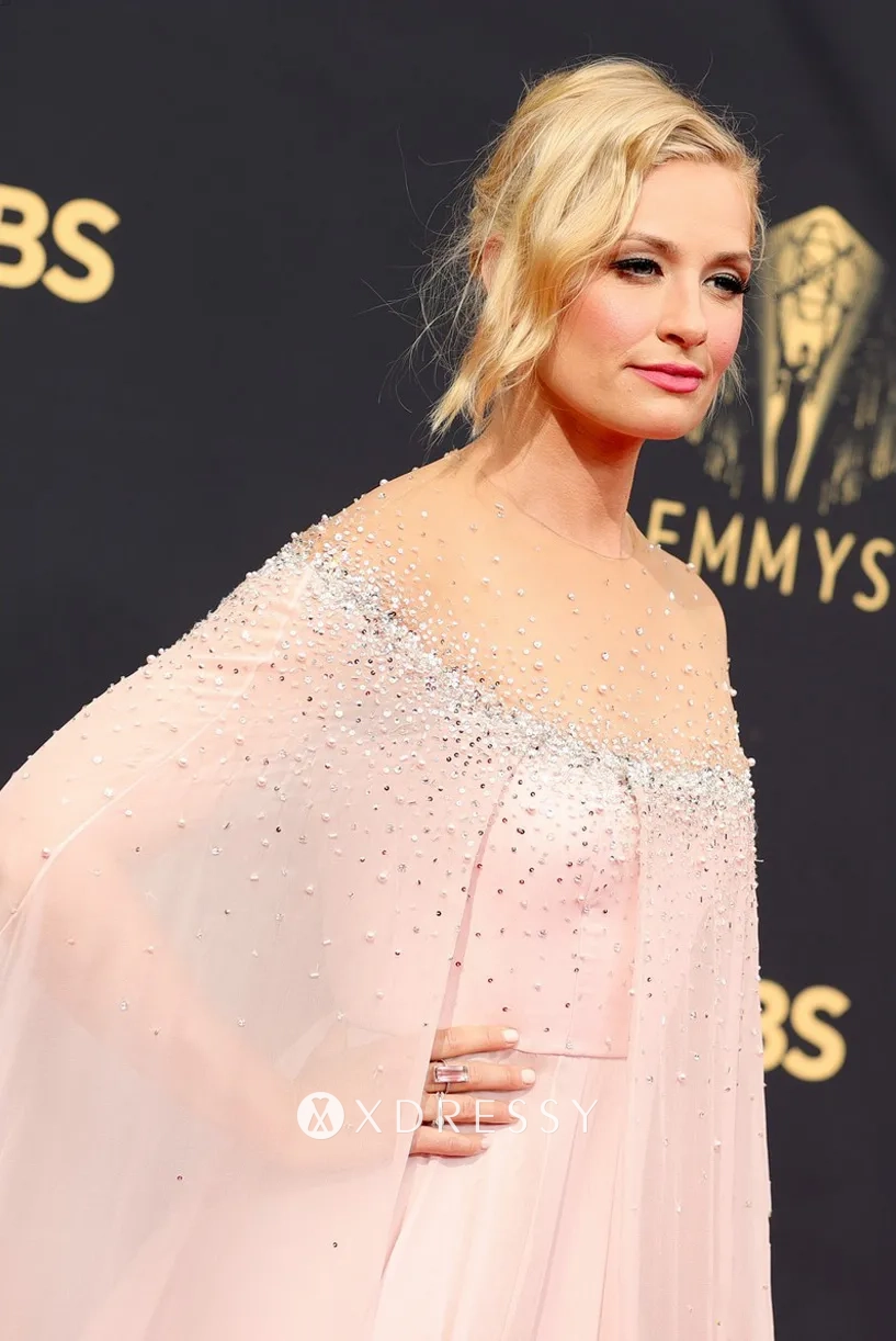 Beth Behrs crystal pink chiffon evening gown Beth Behrs crystal pink chiffon evening gown