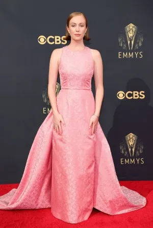 Hannah Einbinder pink jacquard evening dress 2021 Emmys