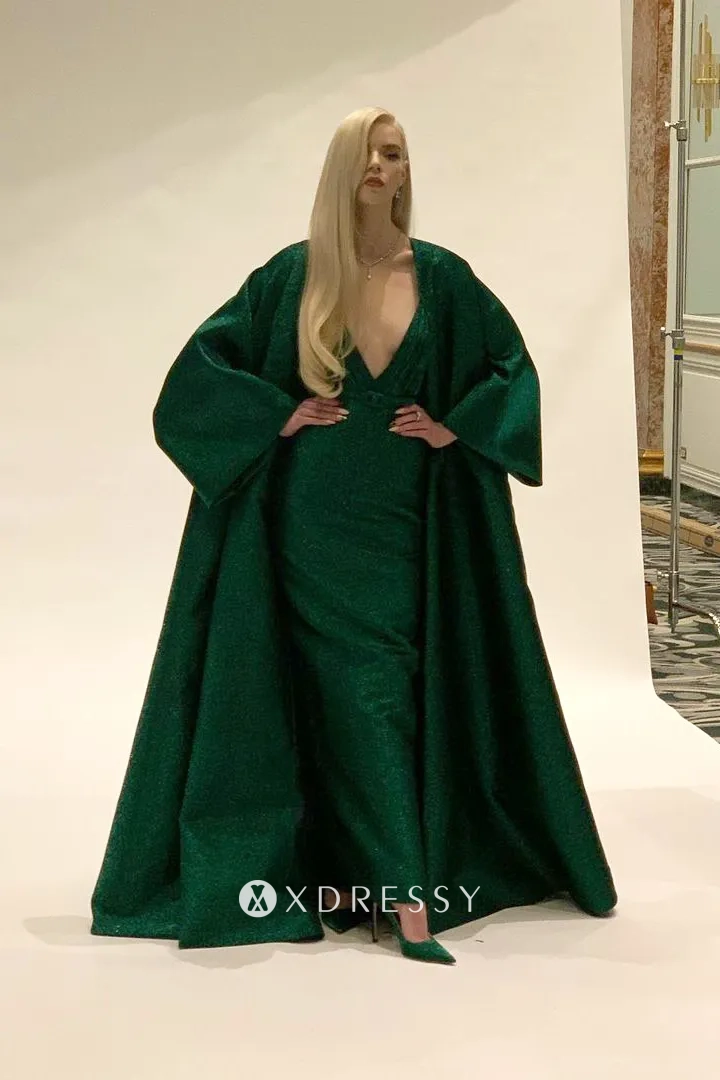 Anya Taylor Joy emerald green dress with jacket at 2021 Golden Globes Anya Taylor Joy emerald green dress with jacket at 2021 Golden Globes