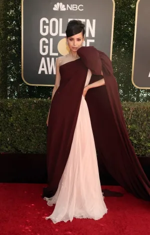 Sofia Carson 2021 Golden Globes burgundy and pink gown