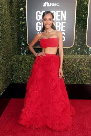 Zuri Hall Crimson two piece dress 2021 Golden Globes