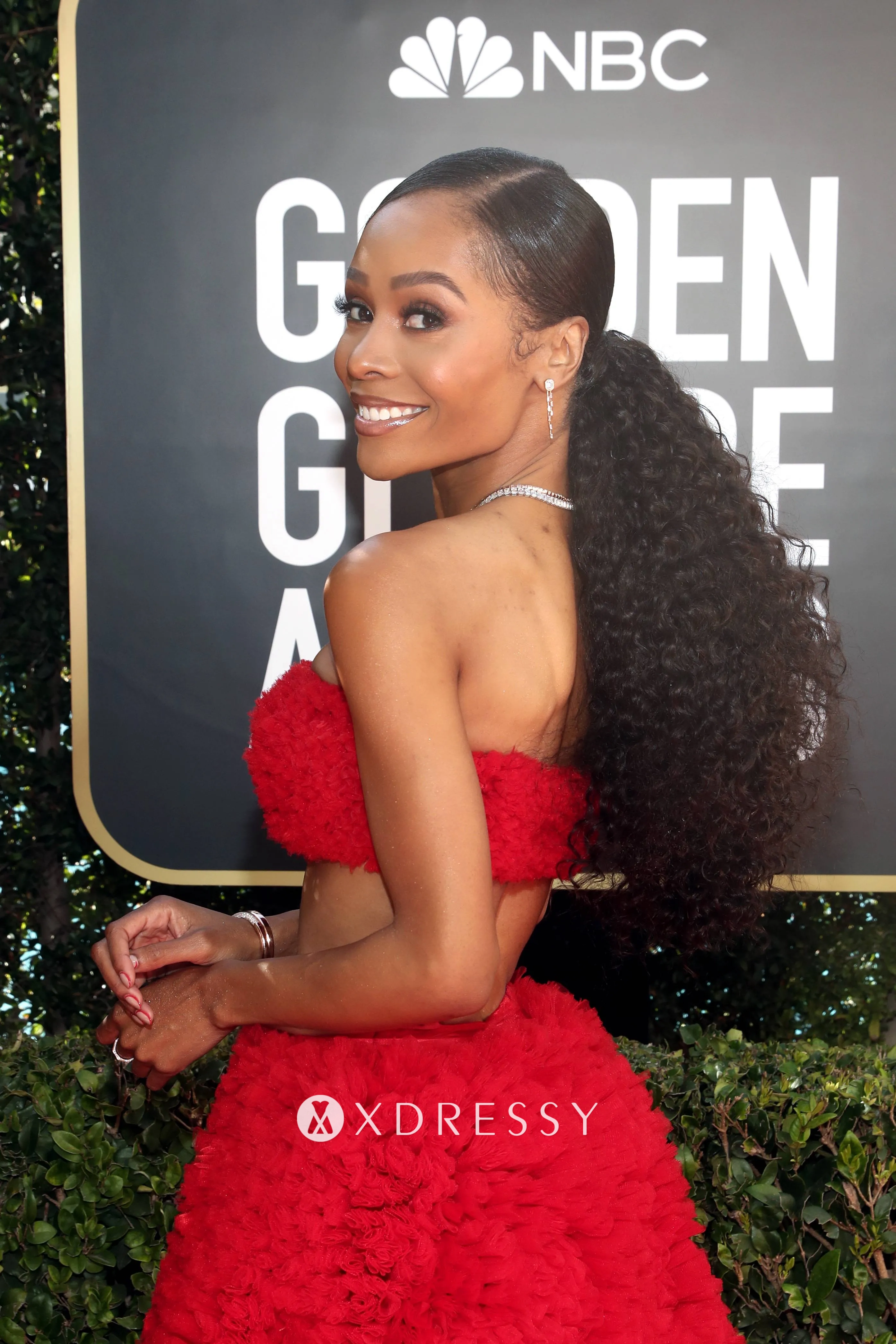 Zuri Hall Crimson two piece red floral celebrity dress