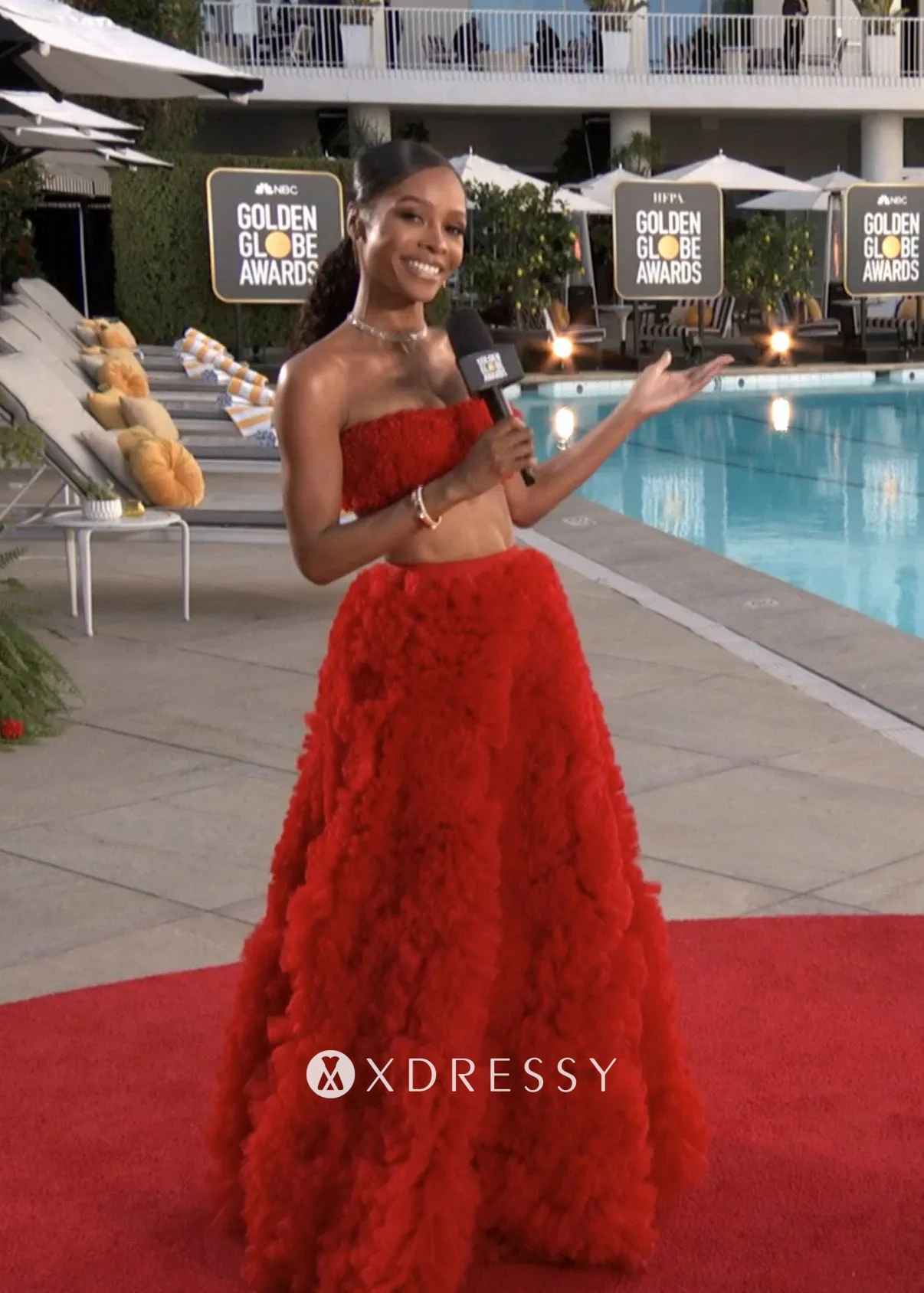 Zuri Hall Crimson two piece red floral prom dress