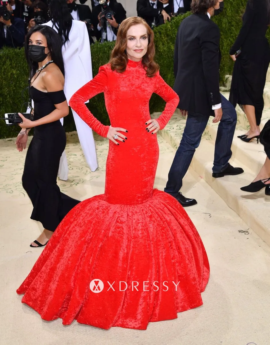 Isabelle Huppert red velvet long sleeve celebrity dress Isabelle Huppert red velvet long sleeve celebrity dress