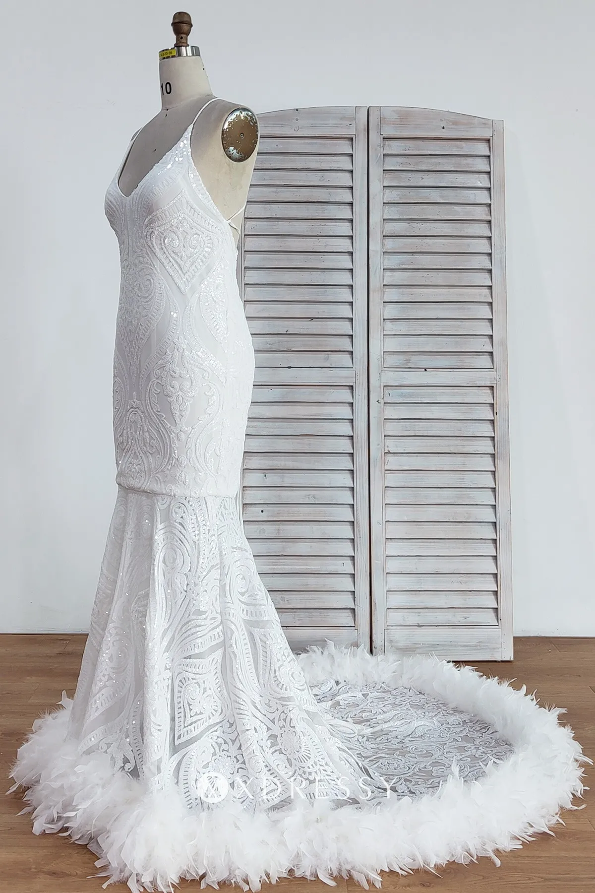white mermaid sleeveless sequin prom dress