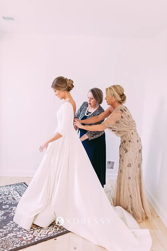 chapel train half sleeve wedding dress