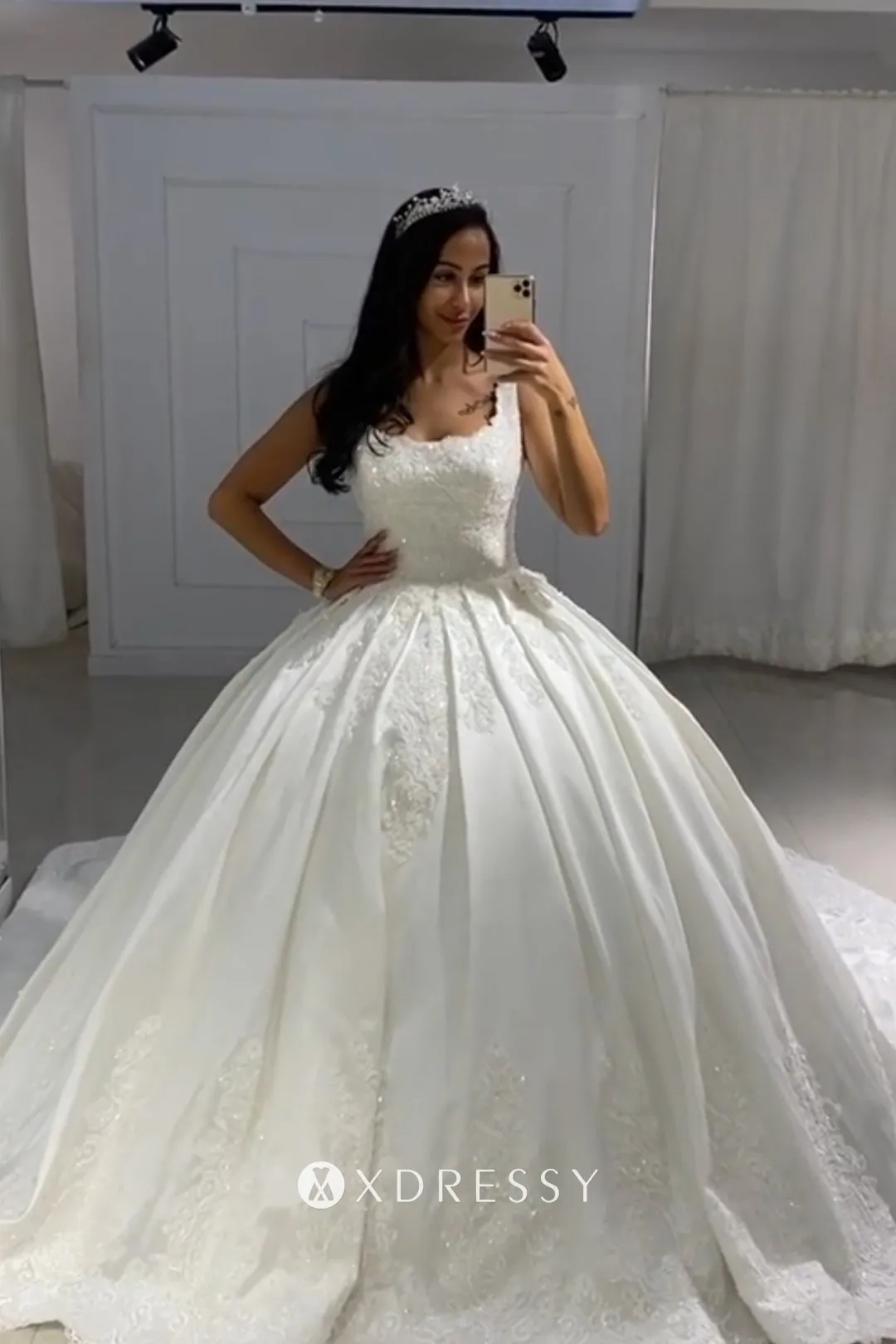 beaded lace appliqued white satin wedding ballgown beaded lace appliqued white satin wedding ballgown