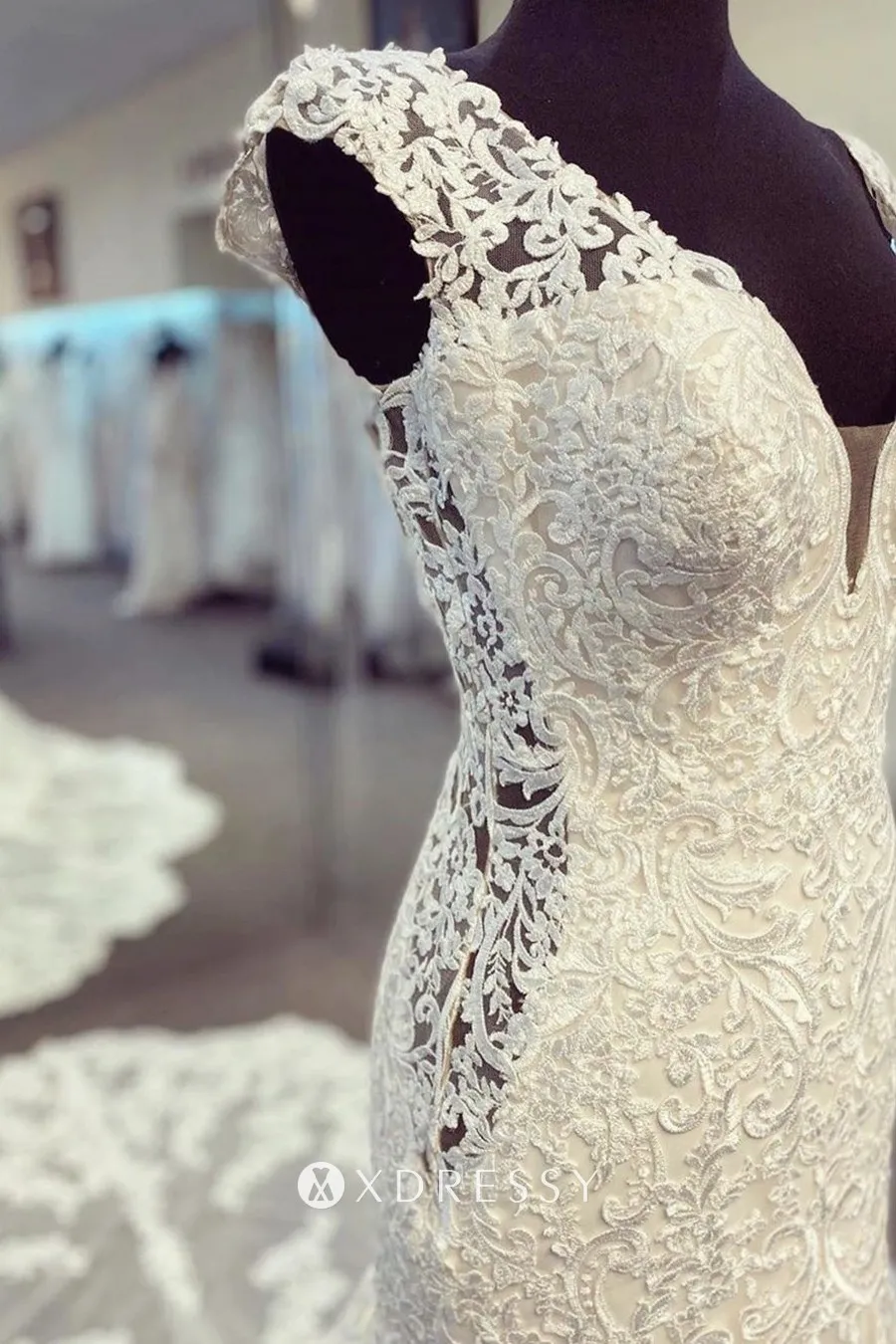 sheer lace tulle overlay cap sleeve mermaid wedding gown sheer lace tulle overlay cap sleeve mermaid wedding gown