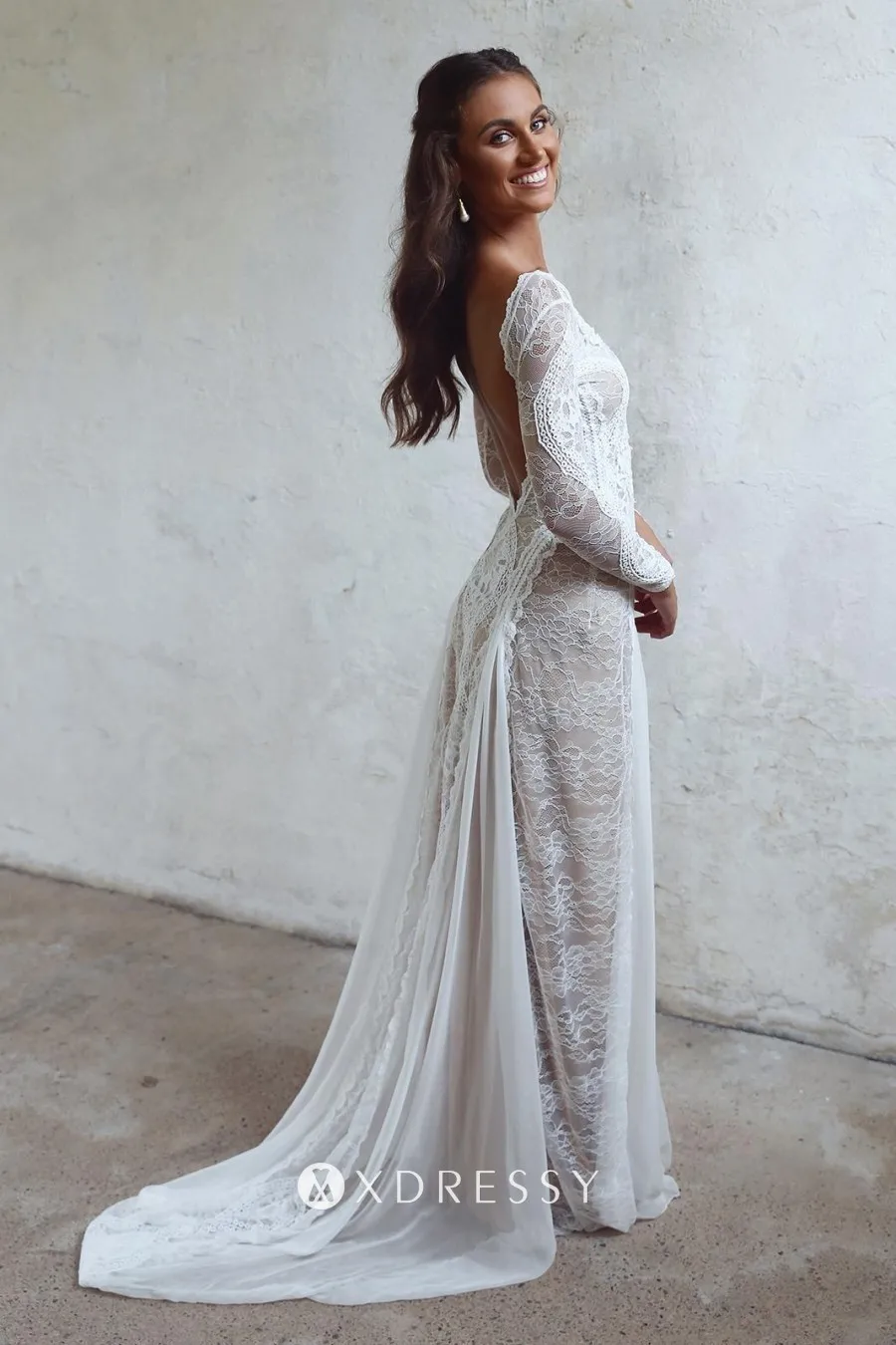 floral lace long sleeve low back boho wedding dress floral lace long sleeve low back boho wedding dress