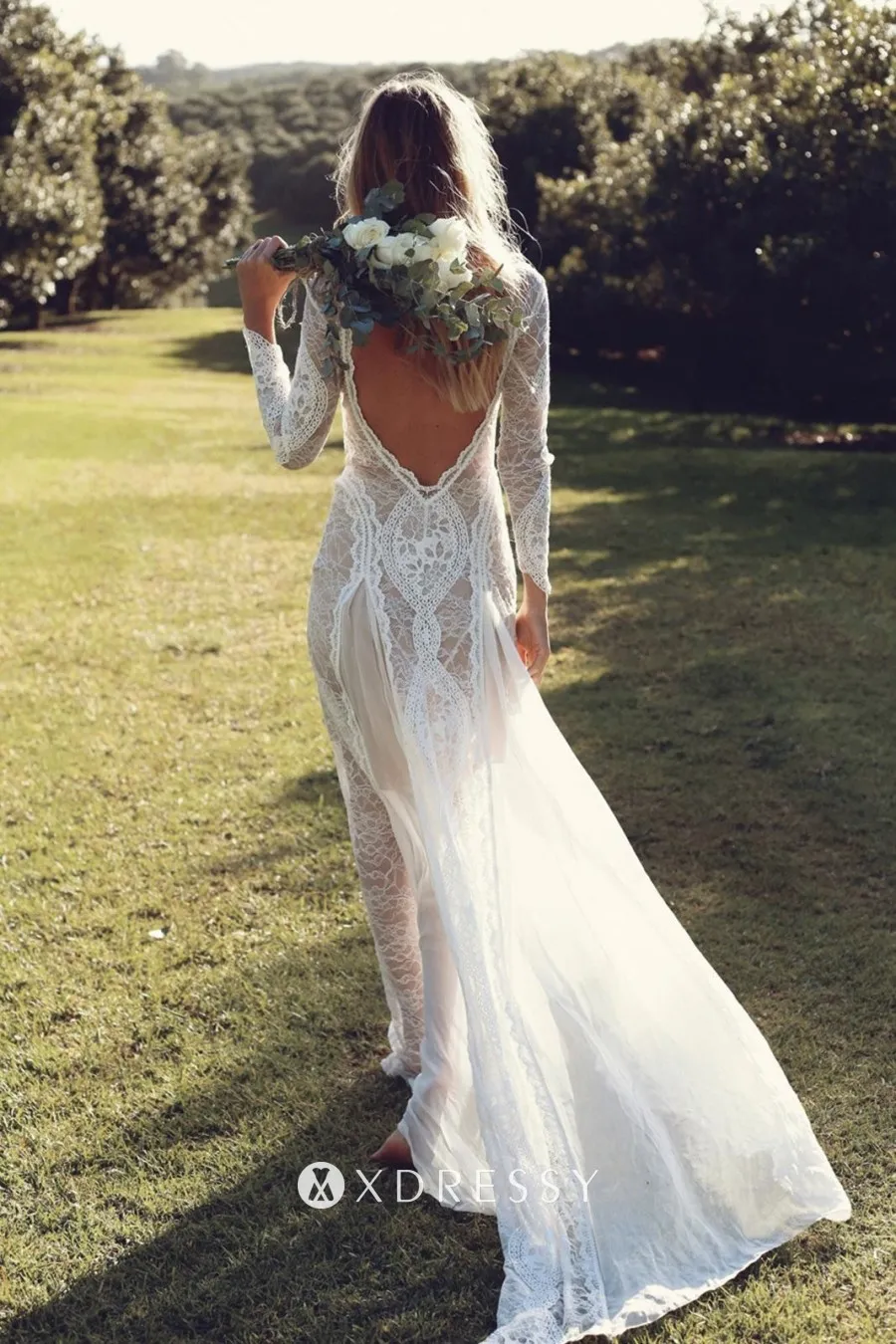 sexy low back rustic lace long sleeve wedding dress sexy low back rustic lace long sleeve wedding dress