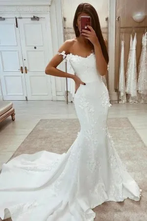off the shoulder mermaid 3d flowers fairy wedding dress