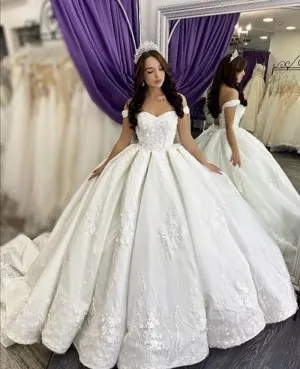 off shoulder floral ball gown princess wedding dress