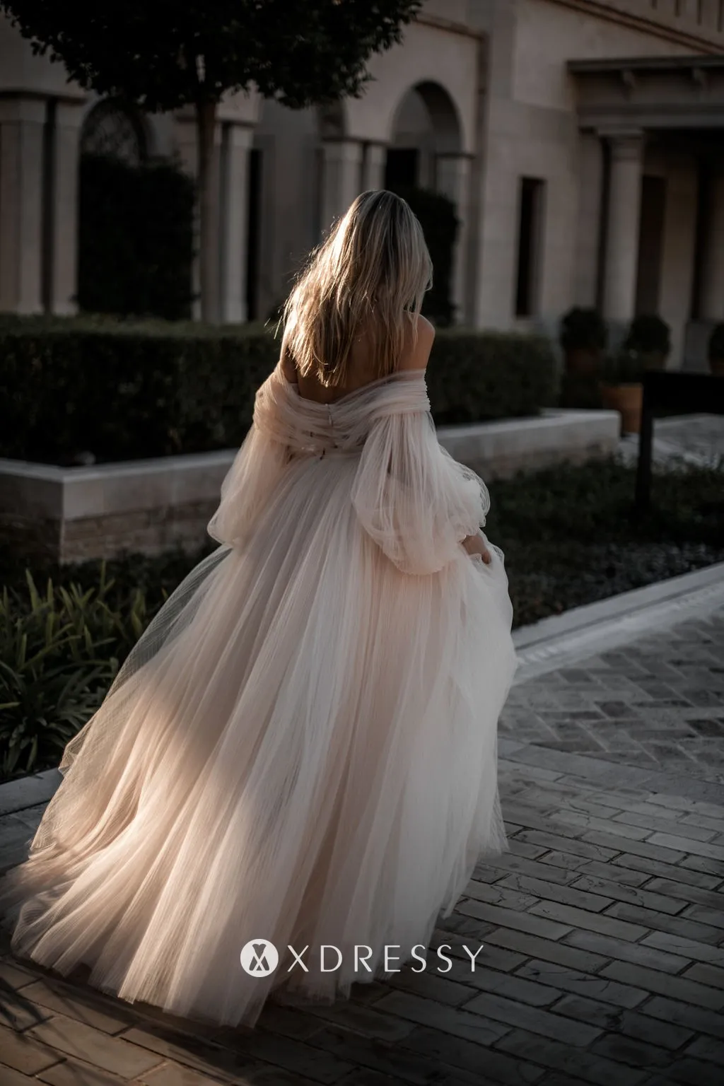 airy long puff sleeve nude tulle cool bridal dress airy long puff sleeve nude tulle cool bridal dress
