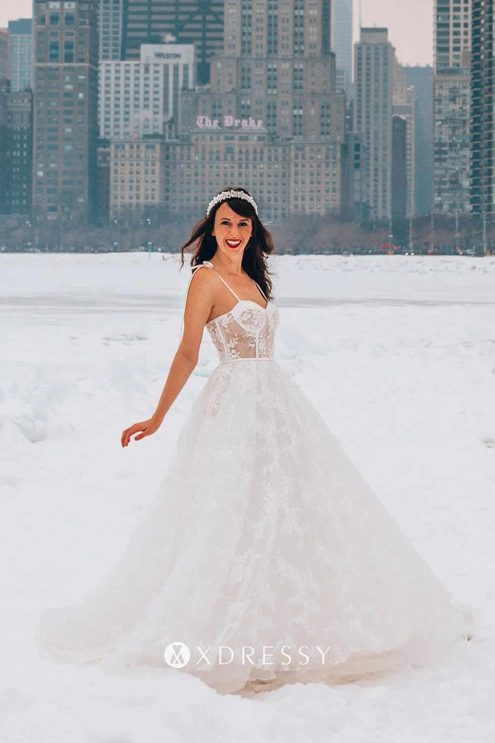 floral lace corset spaghetti straps winter long wedding dress