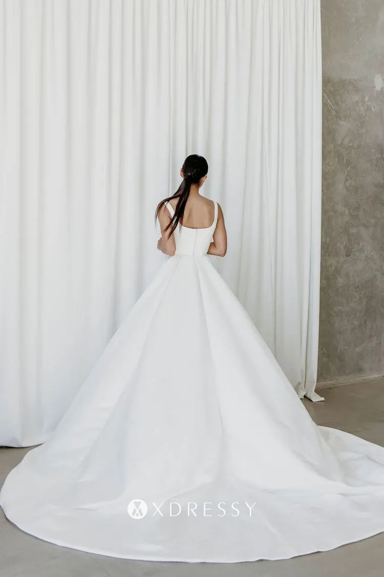 modern square neck a line slit minimalist bridal dress