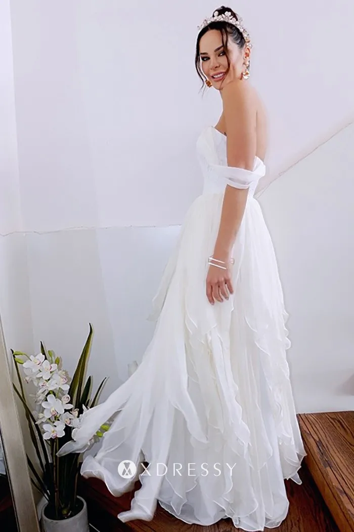 flowy chiffon a line beach wedding dress