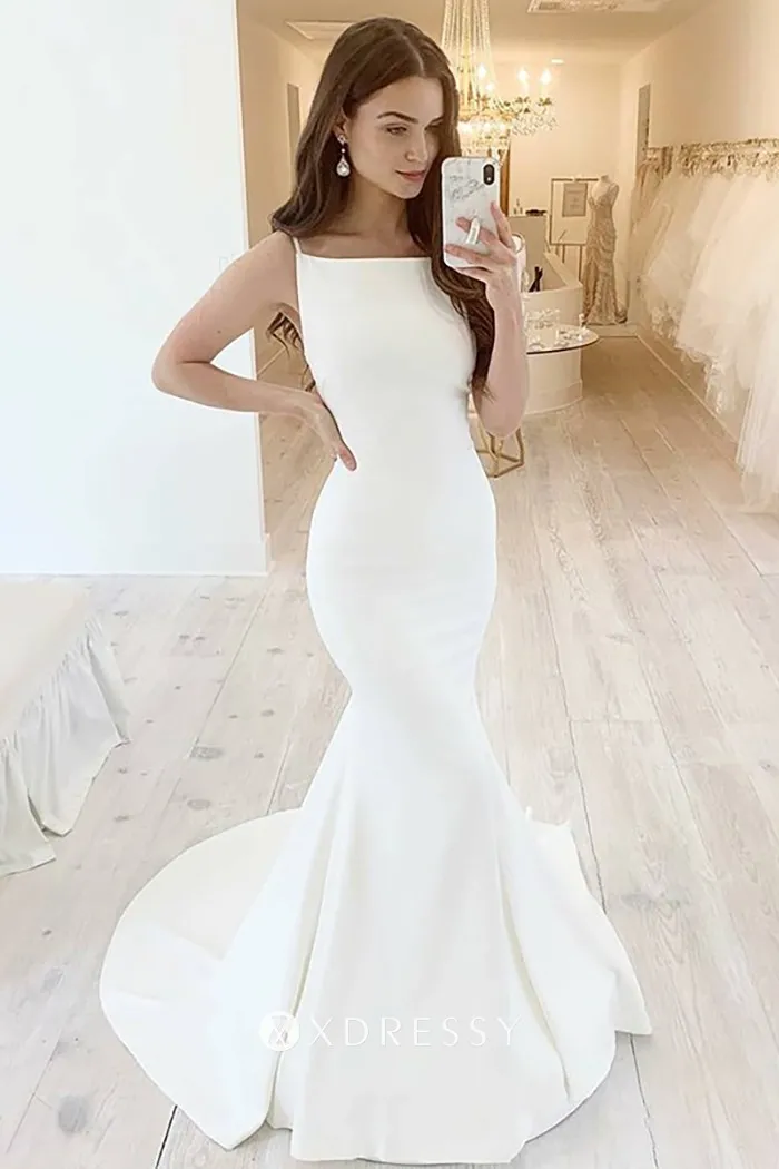 Modern Straight Neckline Satin Mermaid Wedding Dress Xdressy