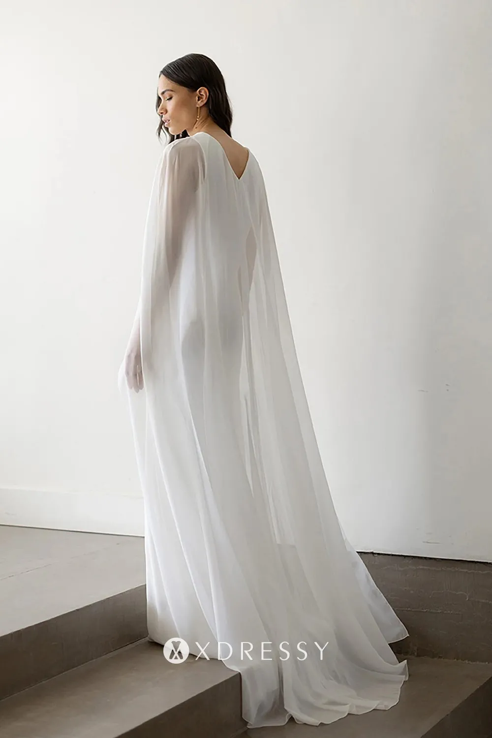 vintage ivory satin chiffon cape long bridal dress vintage ivory satin chiffon cape long bridal dress