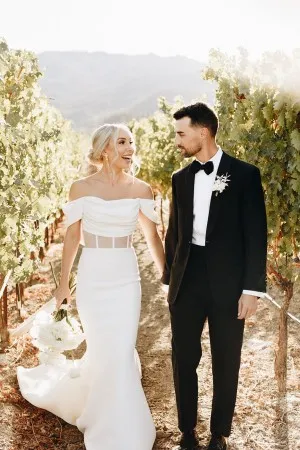 modern off the shoulder mermaid sheer waist bridal gown