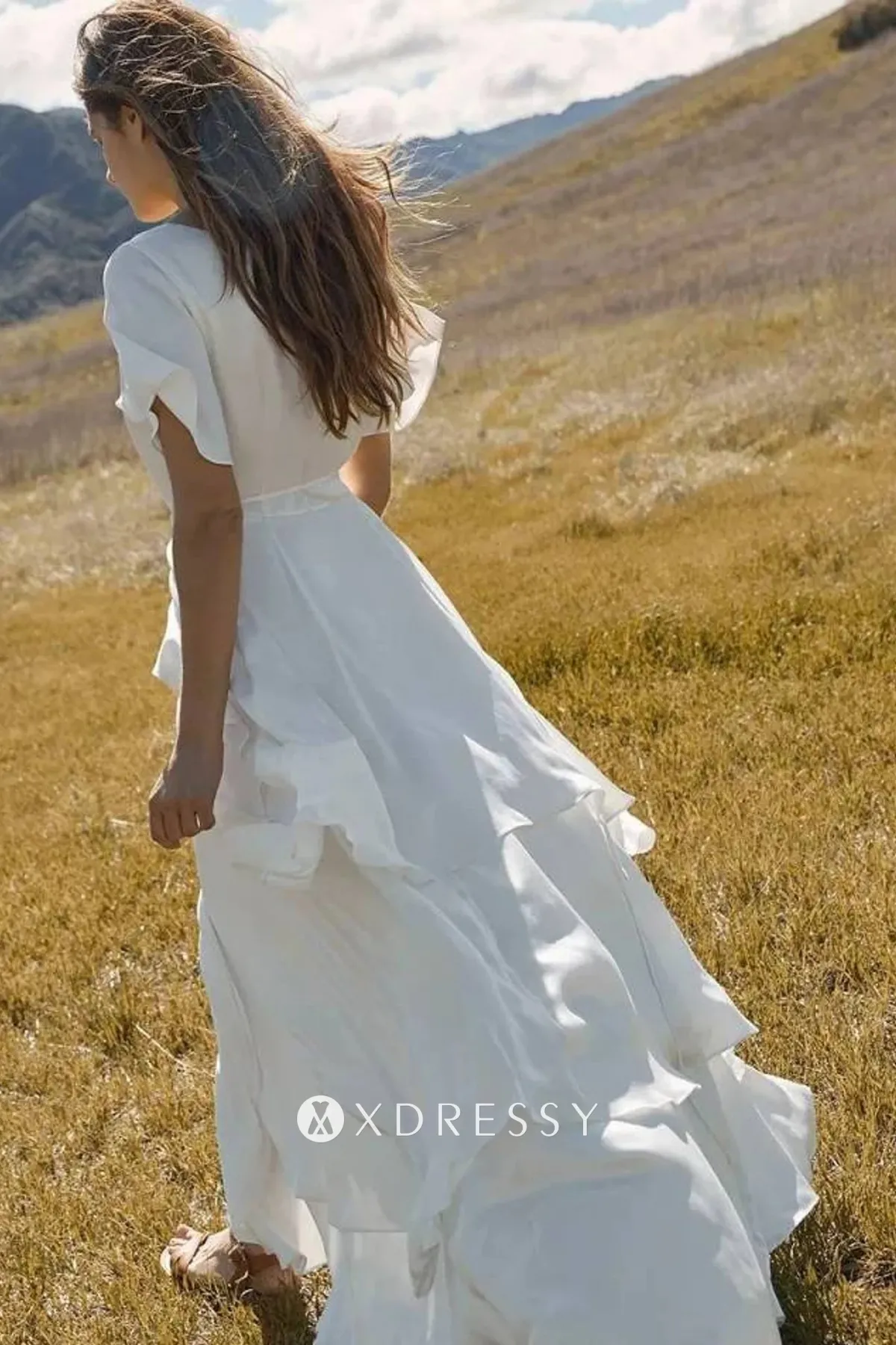 ivory satin face chiffon long evening dress