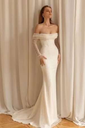 luxury beading off the shoulder mermaid wedding dress