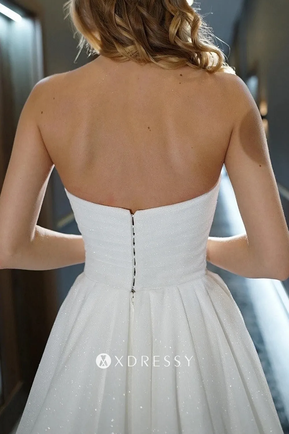 glitter tulle low back sparkly reception dress
