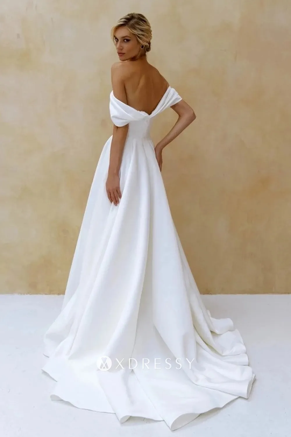 modern ivory satin low back puffy court train wedding dress modern ivory satin low back puffy court train wedding dress