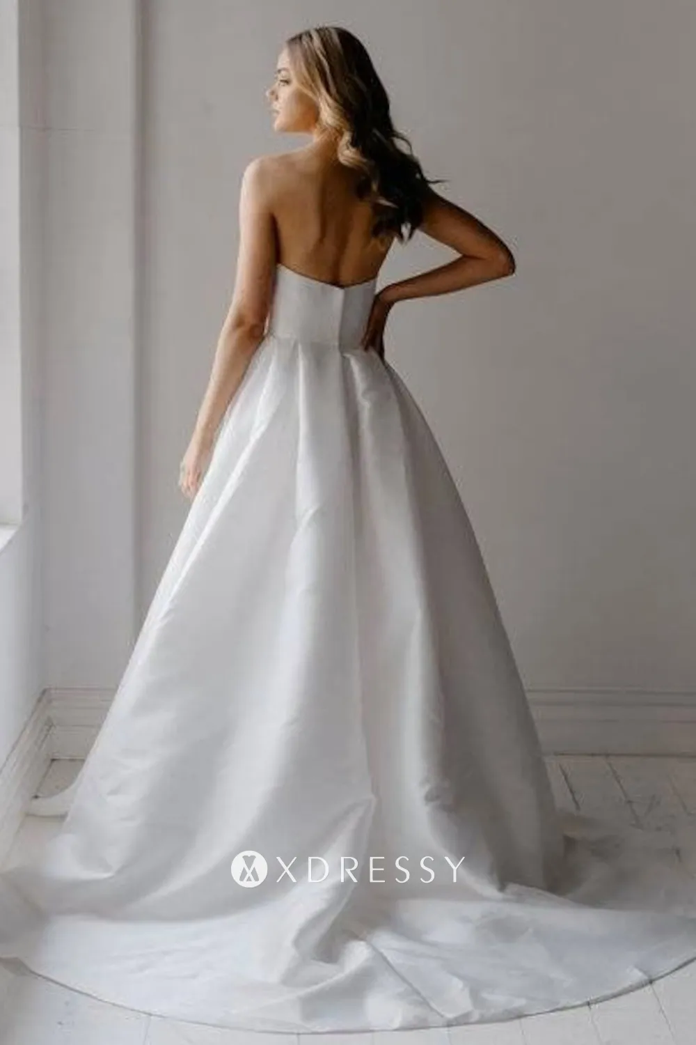 ivory satin low back simple wedding dress with high slit ivory satin low back simple wedding dress with high slit