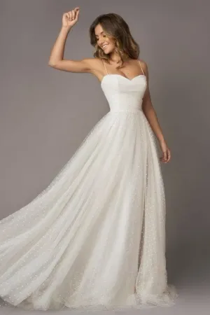 polka dot tulle spaghetti straps casual wedding dress