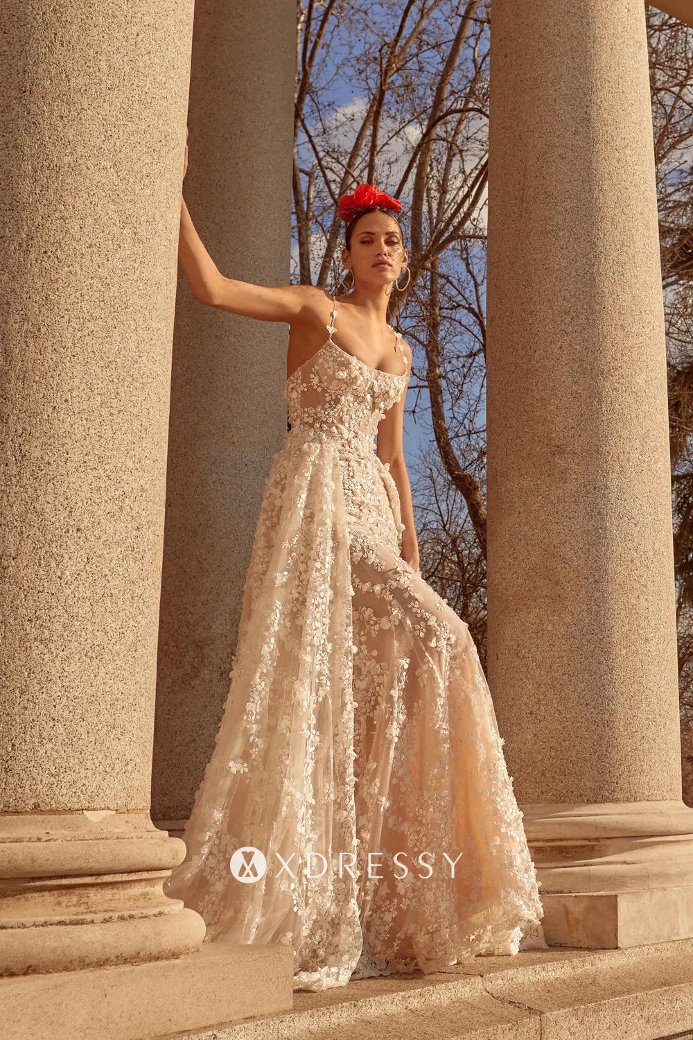 3d flower lace designer wedding gown with overskirt 3d flower lace designer wedding gown with overskirt