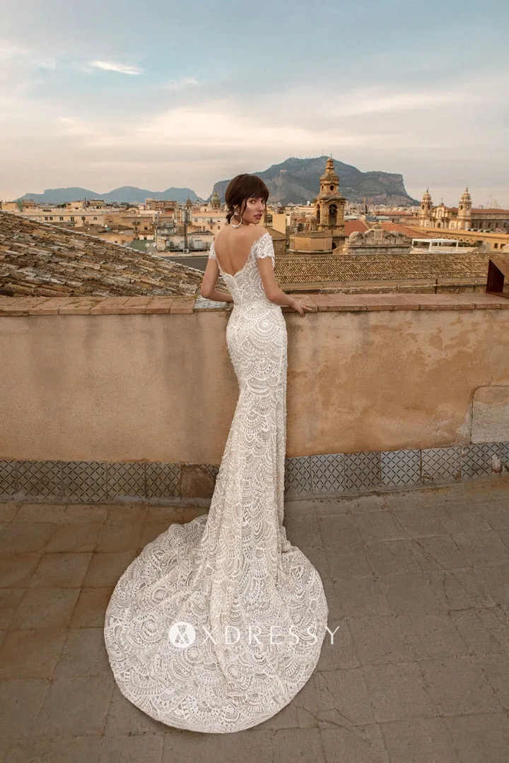 off shoulder sequinned scalloped lace low back bridal dress off shoulder sequinned scalloped lace low back bridal dress