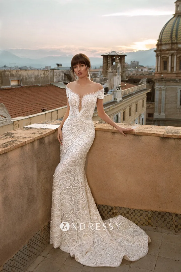 off the shoulder sequinned scalloped lace bridal dress off the shoulder sequinned scalloped lace bridal dress