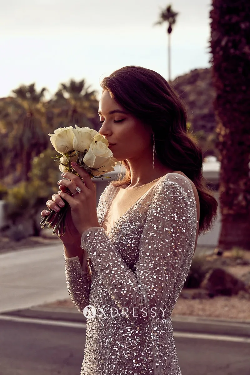sequinned beading long sleeve bridal shower dress sequinned beading long sleeve bridal shower dress
