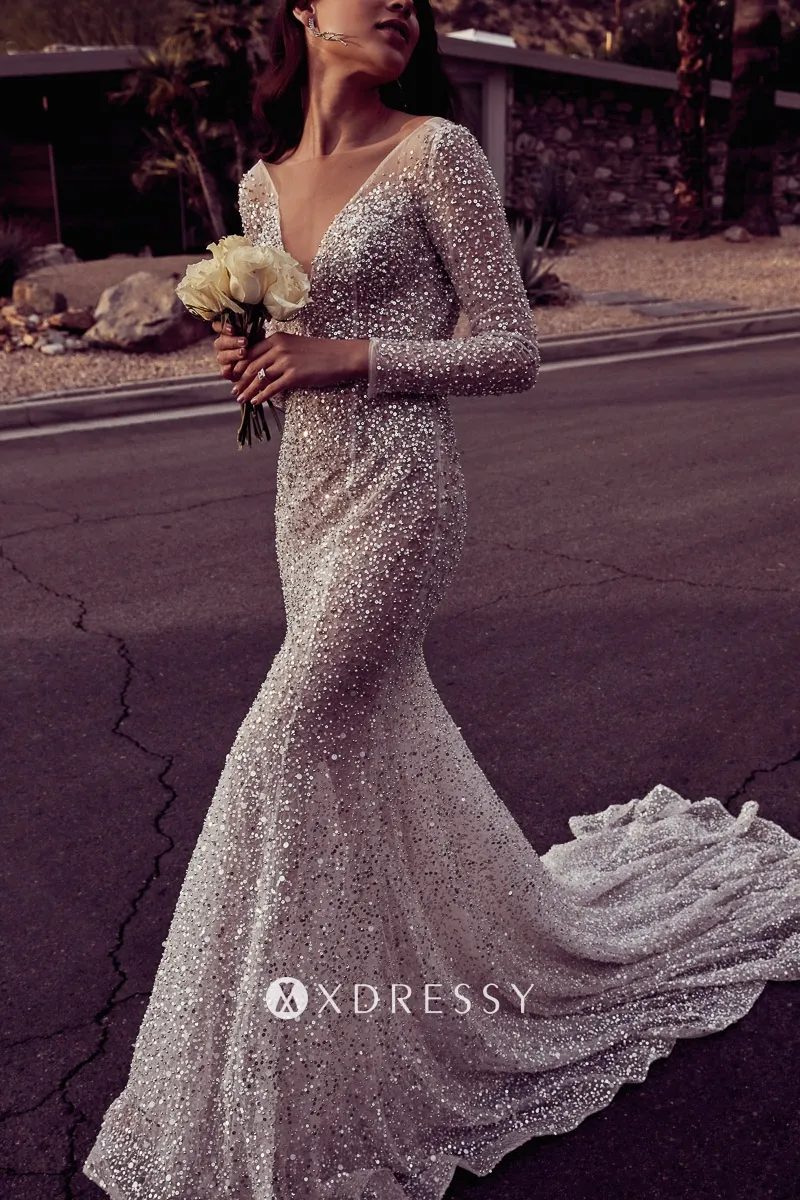 shining sequinned beading long sleeve wedding dress shining sequinned beading long sleeve wedding dress
