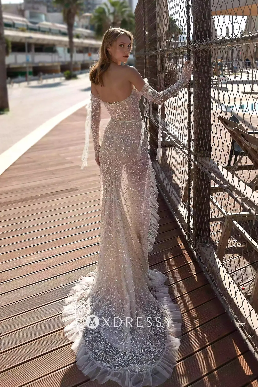 glitter 3d leaf sequinned lace ruffled hem long bridal dress glitter 3d leaf sequinned lace ruffled hem long bridal dress