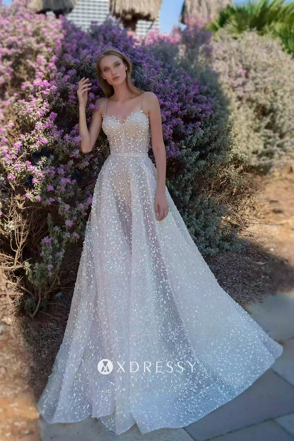 3d leaf sequinned lace a line designer wedding dress