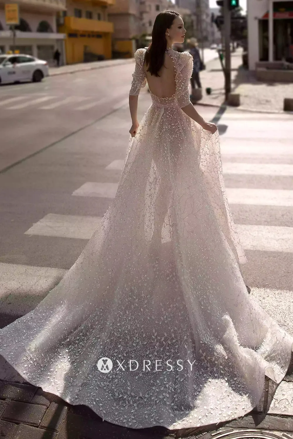 3d leaf sequinned lace open back garden wedding dress 3d leaf sequinned lace open back garden wedding dress