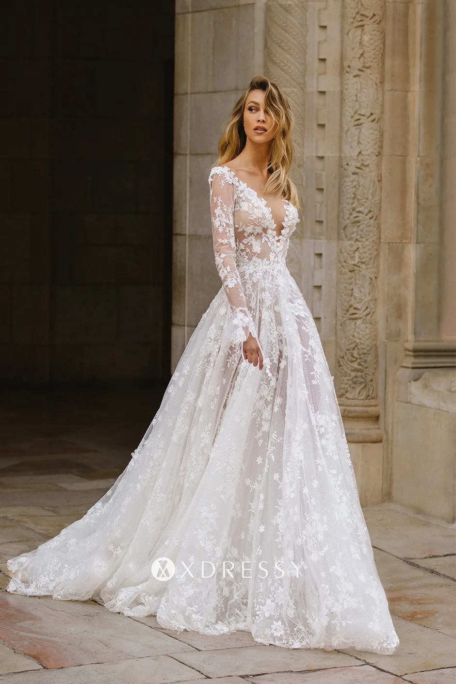 sexy sheer floral lace A line outdoor wedding dress sexy sheer floral lace A line outdoor wedding dress