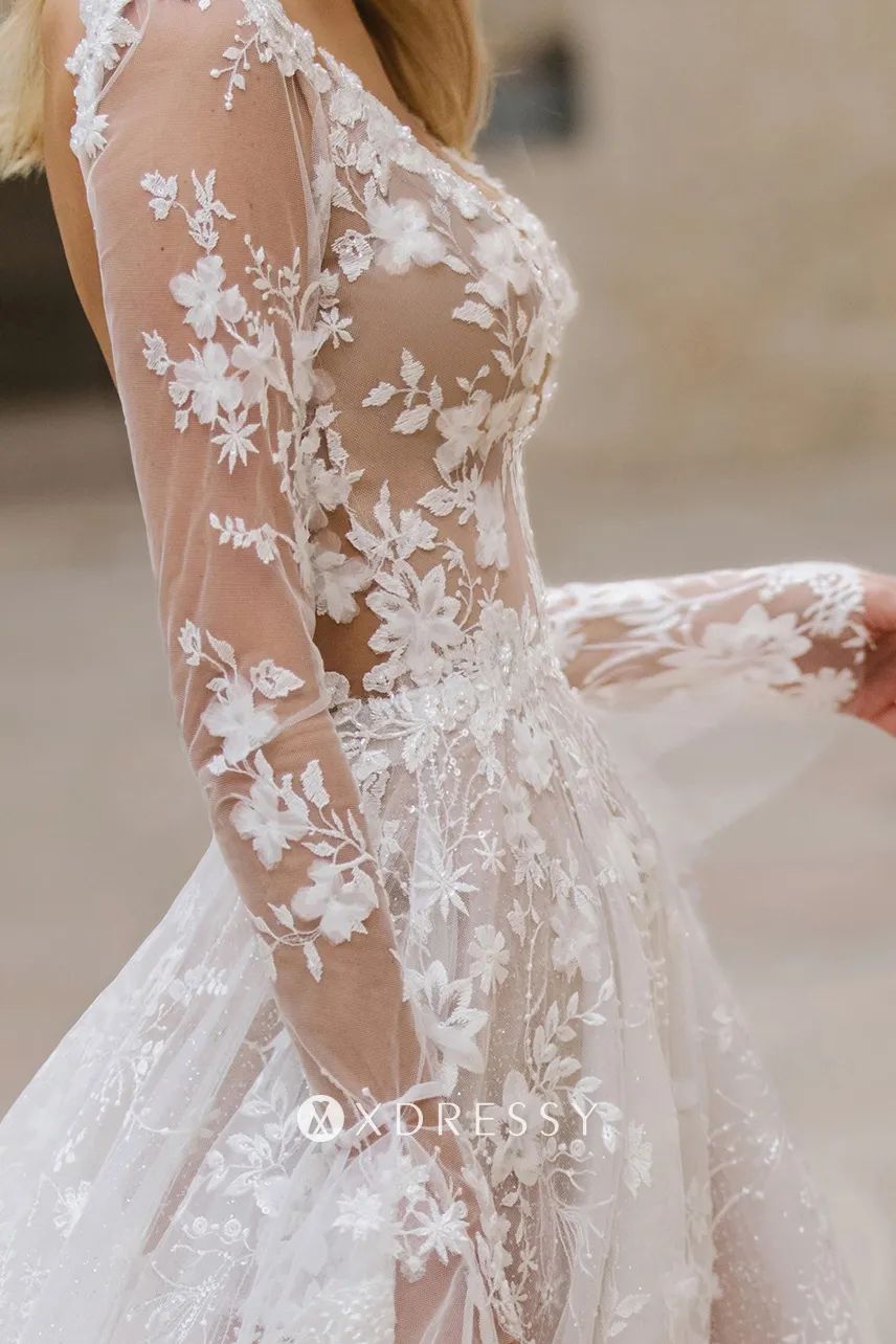 sheer flower lace long sleeve wedding dress sheer flower lace long sleeve wedding dress
