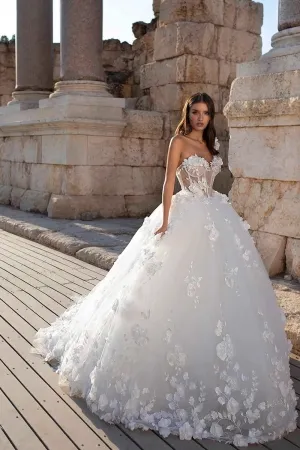 fairy 3d flowers appliqued one shoulder wedding ball gown