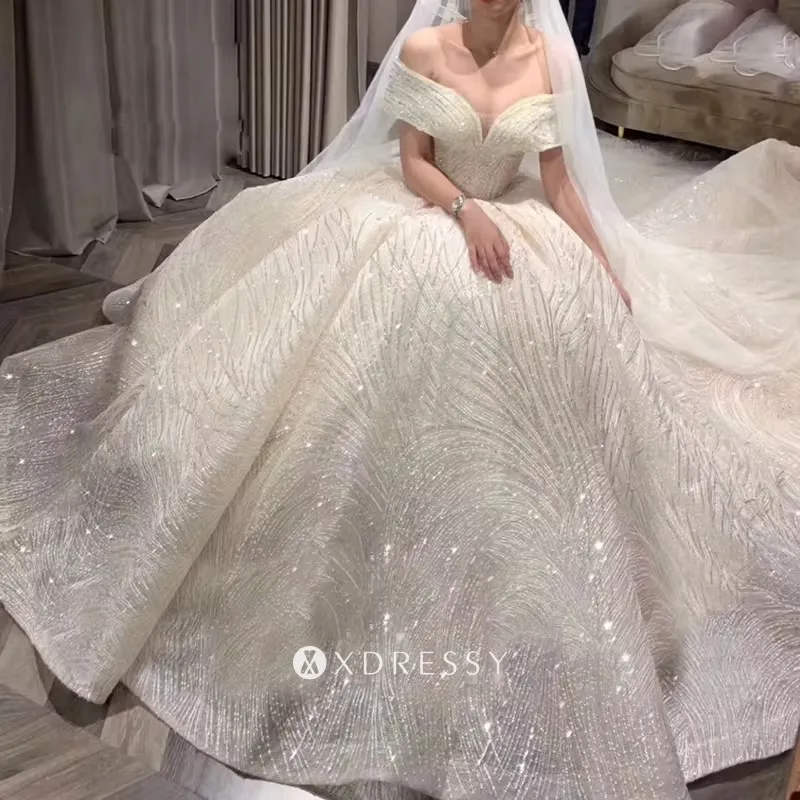 luxury wave sequined lace off shoulder ball gown wedding dress luxury wave sequined lace off shoulder ball gown wedding dress