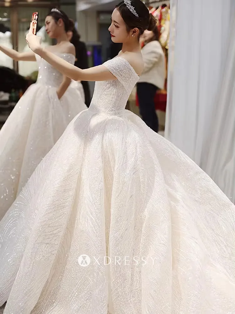 luxury wave sequined lace off shoulder princess wedding dress luxury wave sequined lace off shoulder princess wedding dress